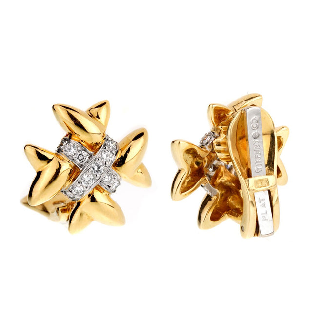 Tiffany & Co 18k Gold Diamond Cross Earrings 0000902