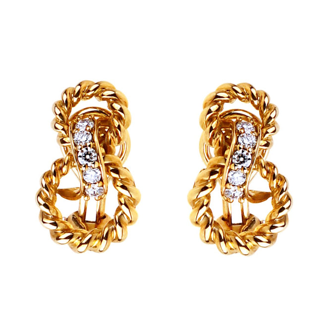 Tiffany & Co Braided Gold Diamond Earrings 0000849