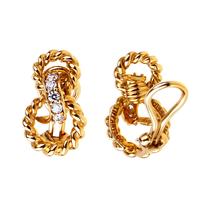 Tiffany & Co Braided Gold Diamond Earrings 0000849