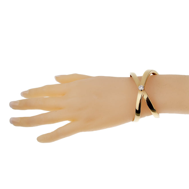 Tiffany Co Graffiti Diamond 18k Yellow Gold Bangle Cuff Bracelet