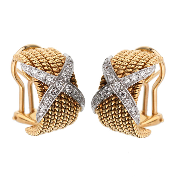 Tiffany & Co Schlumberger Rope Six-Row Diamond Gold Earrings 0002727