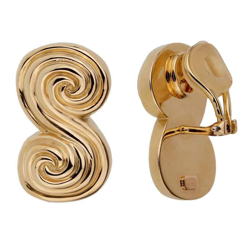 Tiffany & Co Scroll 18k Yellow Gold Clip On Earrings 0001069