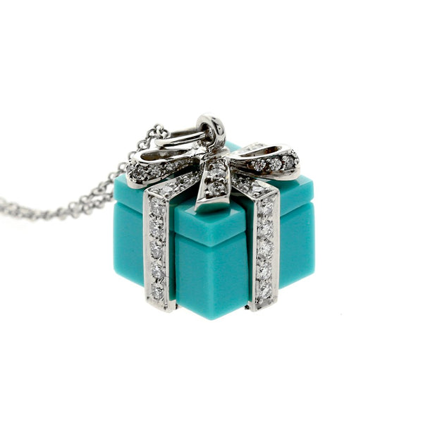 Tiffany Co Turquoise Diamond Platinum Necklace