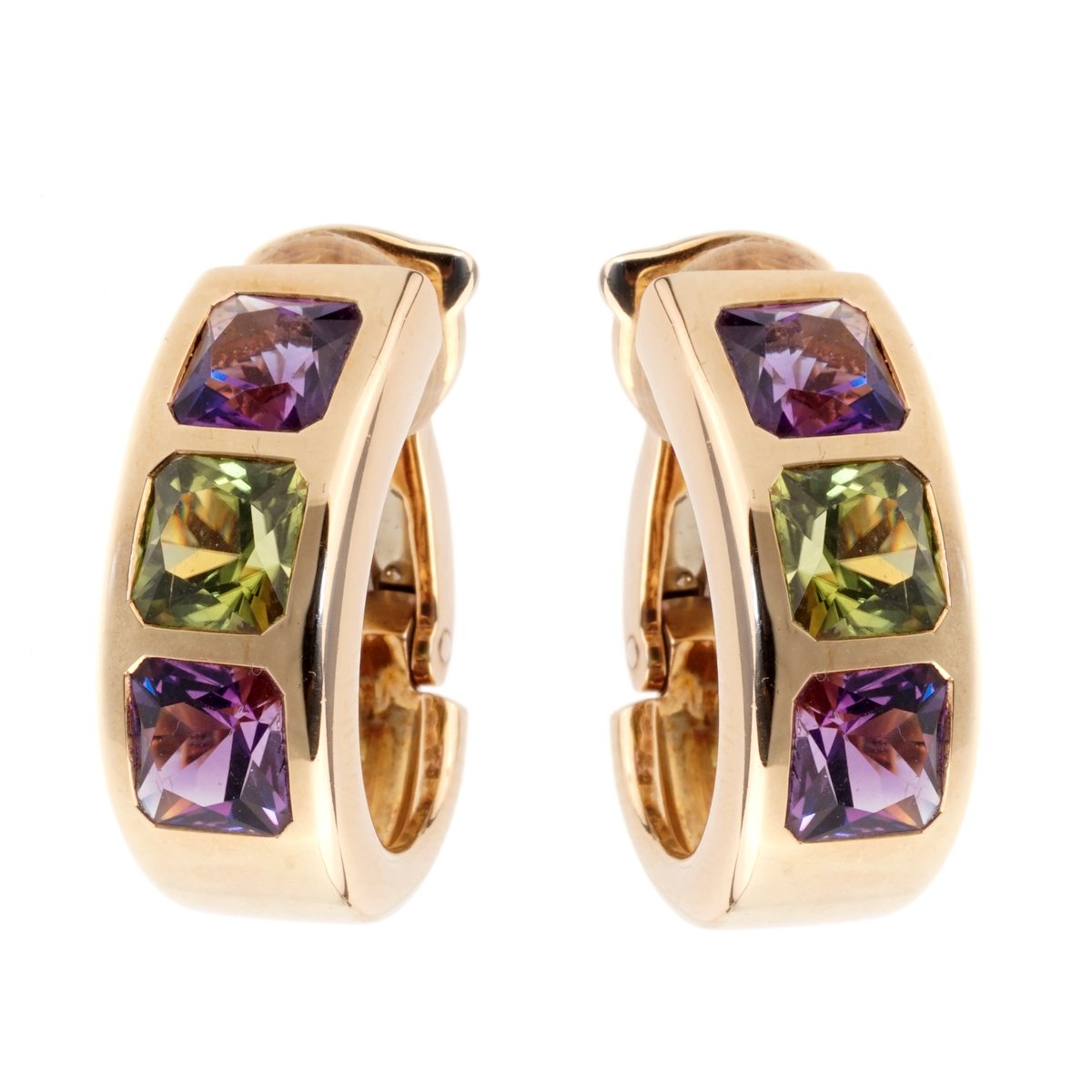 Van Cleef & Arpels Amethyst Peridot Gold Hoop Earrings – Opulent Jewelers