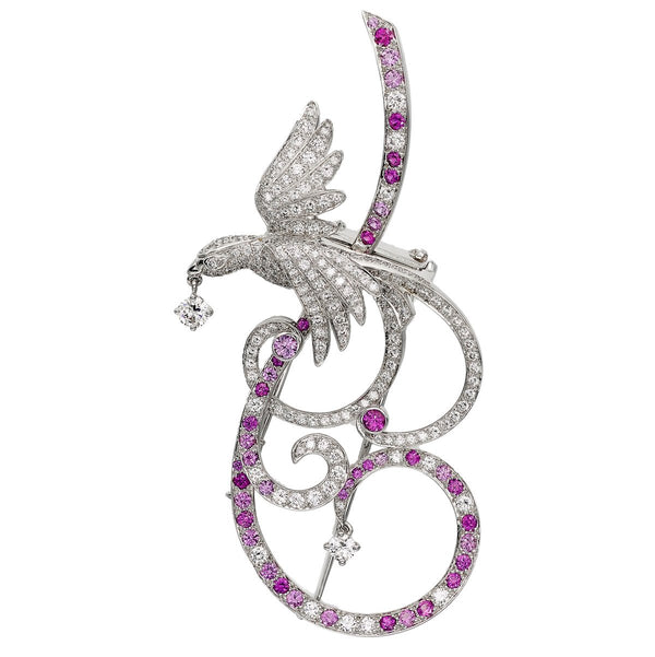 Van Cleef Arpels Birds of Paradise Pink Sapphire Diamond Brooch Pendant 0002682