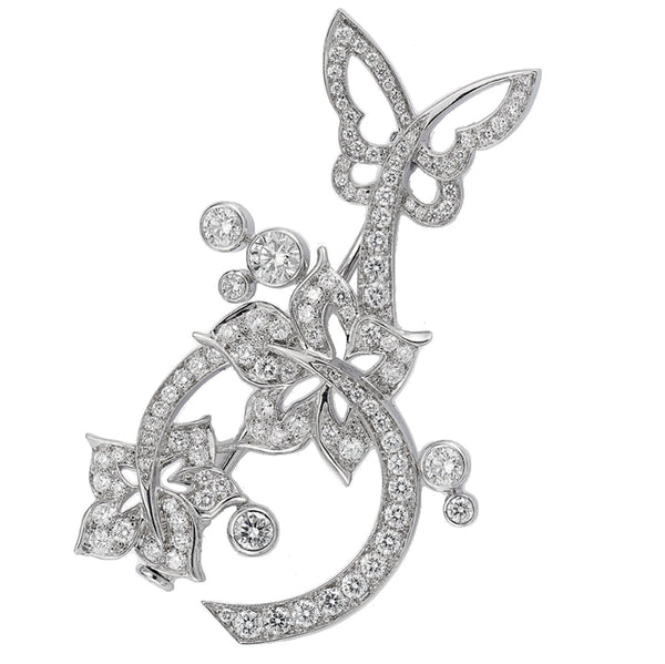 Van Cleef & Arpels Butterfly Diamond White Gold Brooch Necklace 0002788