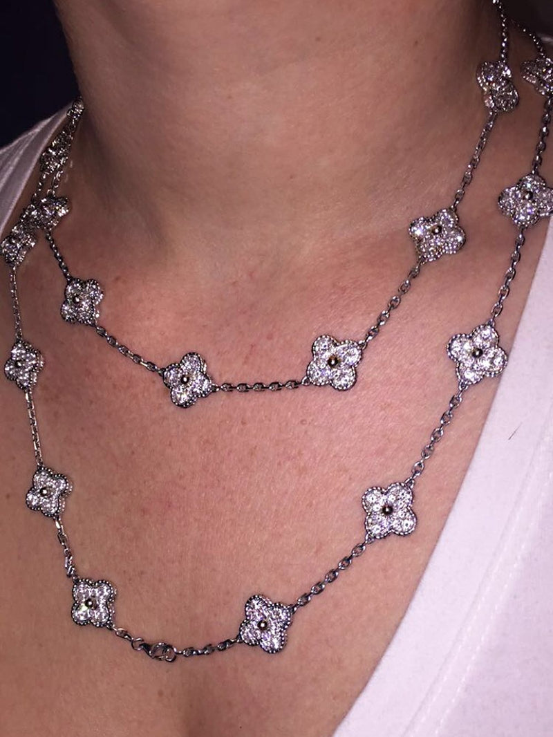 Van Cleef Arpels Diamond Alhambra Necklace and Bracelet