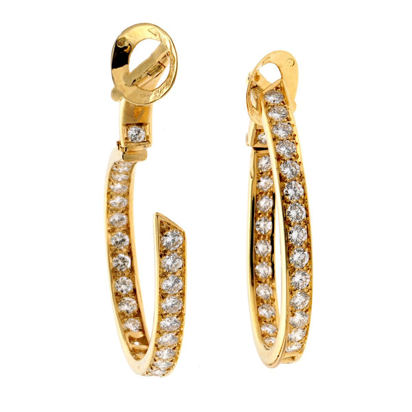 Van Cleef Arpels Diamond Hoop 18k Yellow Gold Earrings 0000866