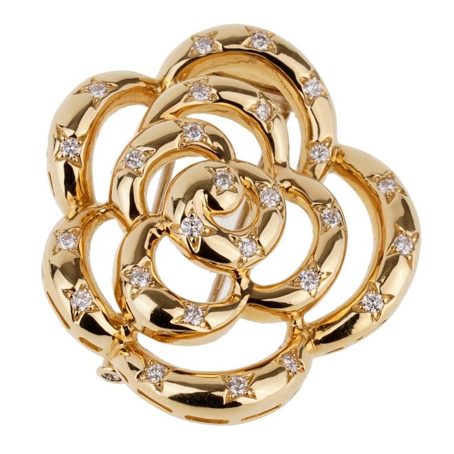 Van Cleef Arpels Flower Diamond Gold Brooch 0001044