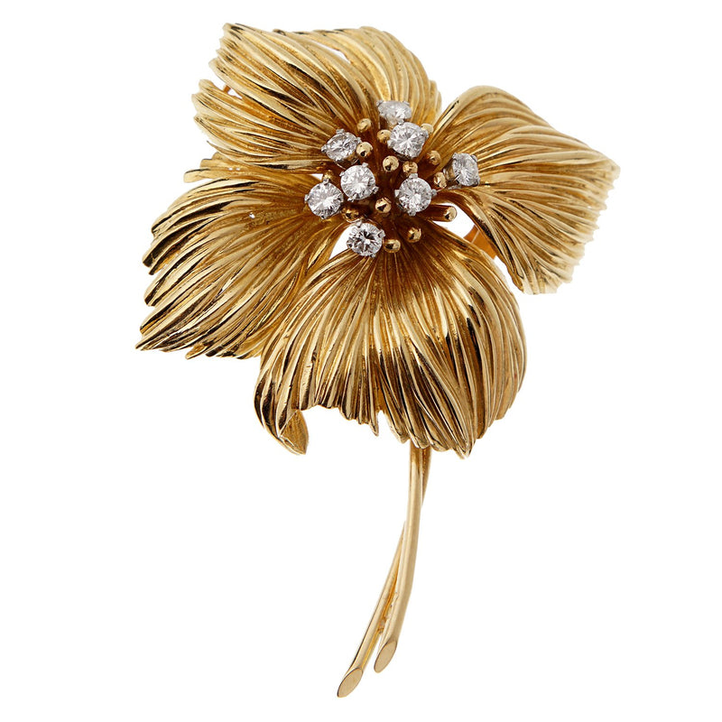 Van Cleef & Arpels Flower Diamond Gold Brooch 119JA