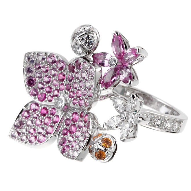 Van Cleef Arpels Melia Pink Sapphire Diamond Floral Motif Ring 0000943
