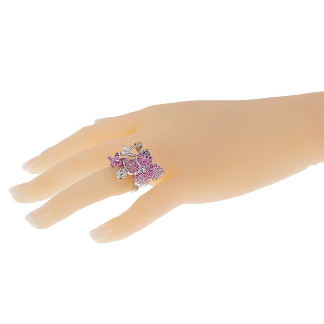 Van Cleef Arpels Melia Pink Sapphire Diamond Floral Motif Ring 0000943