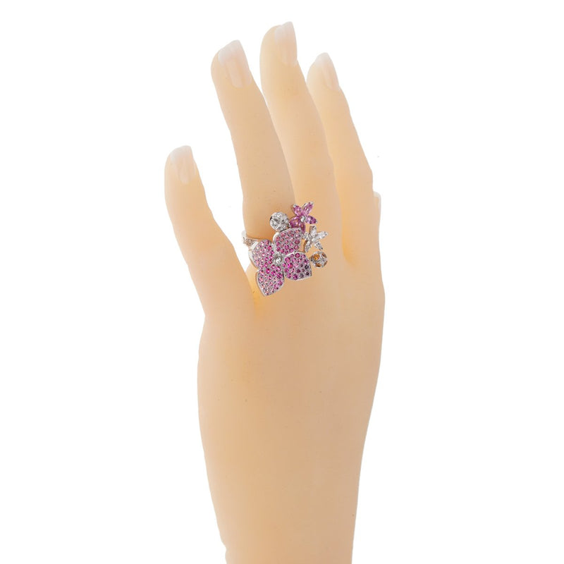 Van Cleef Arpels Melia Pink Sapphire Diamond Floral Motif Ring 0000943