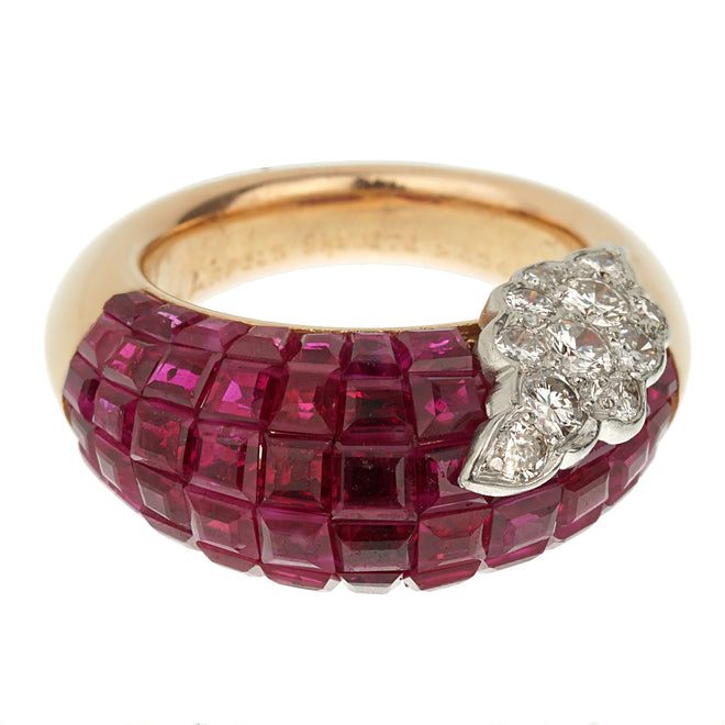 Van Cleef & Arpels Mystery Ruby Diamond French Cocktail Ring Sz 4 214ab73ha