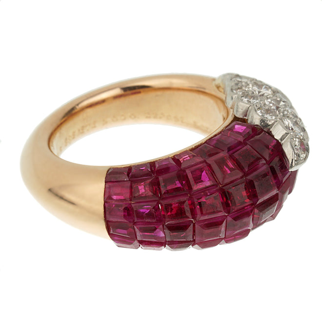 Van Cleef & Arpels Mystery Ruby Diamond French Cocktail Ring Sz 4