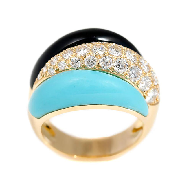 Van Cleef & Arpels Onyx Turquoise Diamond Gold Bombe Ring 0000525