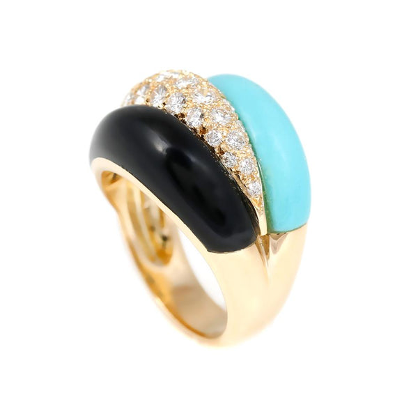 Van Cleef & Arpels Onyx Turquoise Diamond Gold Bombe Ring 0000525