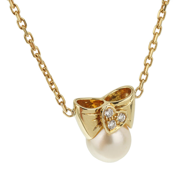 Van Cleef Arpels Pearl Diamond Bow Yellow Gold Necklace 0003362