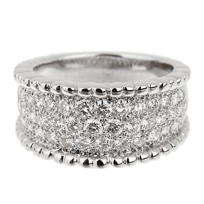 Van Cleef & Arpels Perlee Diamond White Gold Cocktail Ring Sz 6 bl5k19au