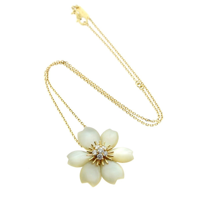 Van Cleef Arpels Rose de Noel Gold Diamond Necklace 0000352