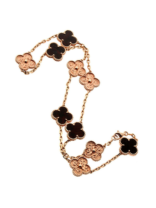 Van Cleef Arpels Vintage Alhambra Bois D'amourette Rose Gold Necklace 00VNC5490