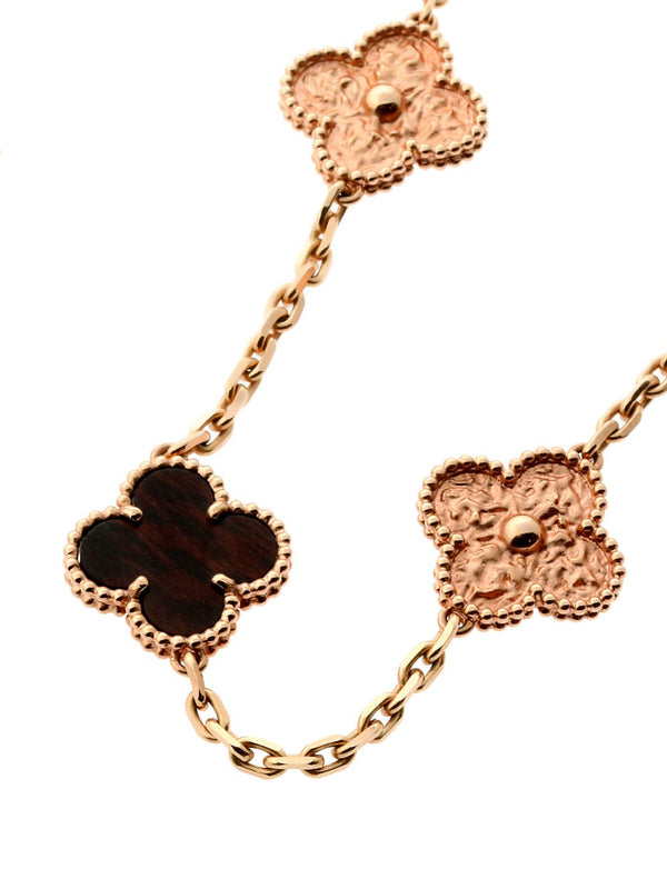 Van Cleef Arpels Vintage Alhambra Bois D'amourette Rose Gold Necklace 00VNC5490