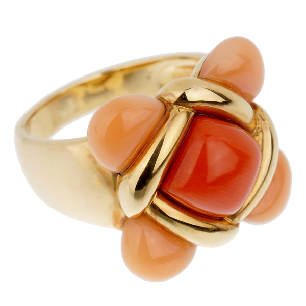 Van Cleef & Arpels Vintage Coral Yellow Gold Cocktail Ring