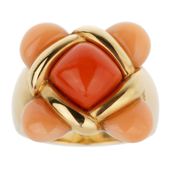 Van Cleef & Arpels Vintage Coral Yellow Gold Cocktail Ring