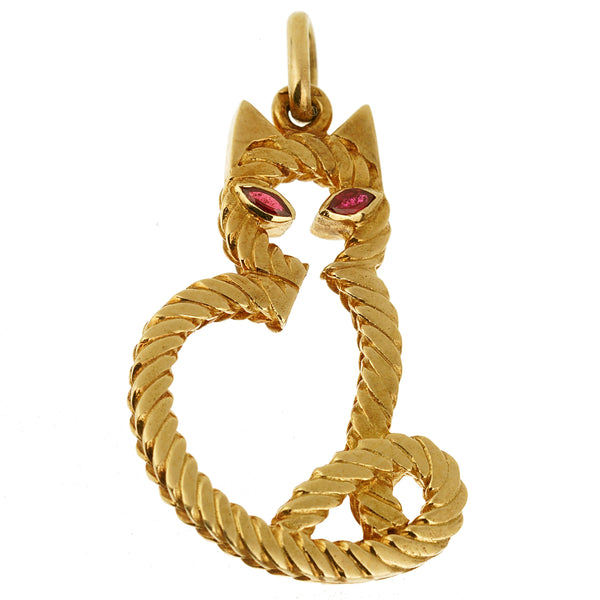 Van Cleef & Arpels Vintage Yellow Gold Cat Pendant Necklace