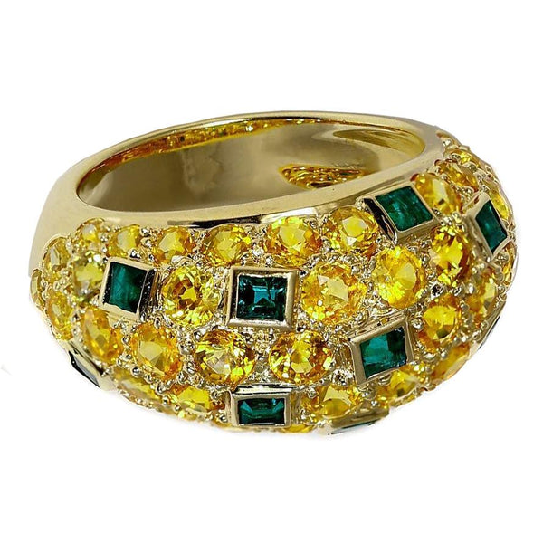 Van Cleef & Arpels Yellow Sapphire Emerald Gold Bombe Ring 0000225