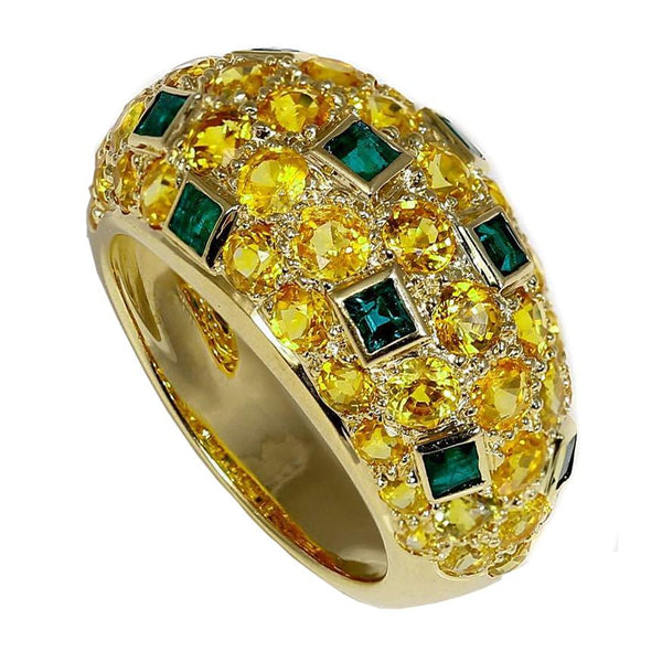 Van Cleef & Arpels Yellow Sapphire Emerald Gold Bombe Ring 0000225