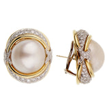 Verdura Pearl Diamond Yellow Gold Platinum Earrings 0002790